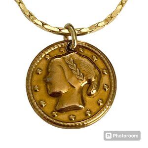 Vintage French Italian Coin Charm Bracelet Gold Plated Wire France Italy Lady